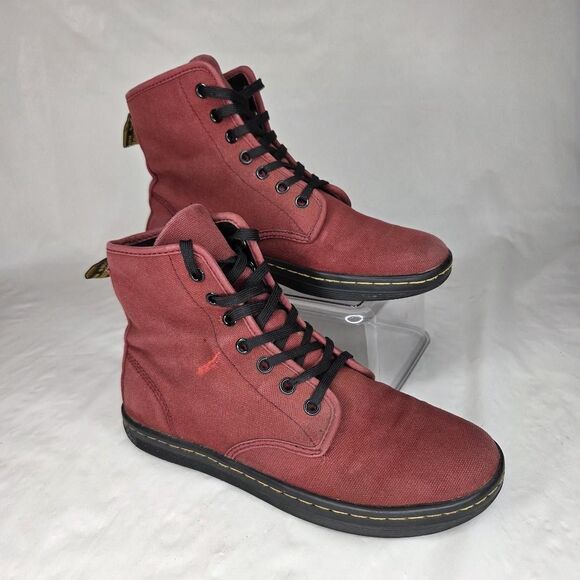 Dr Doc Martens Boots Women's 7 Shoreditch Canvas Boots Shoes Red High Top - Picture 2 of 8